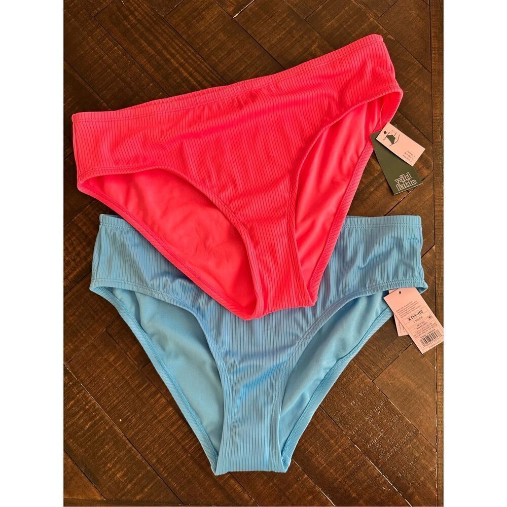 🌸 Wild Fable Low Rise Pink and Blue Ribbed Bikini Bottoms Size X 14-16 New